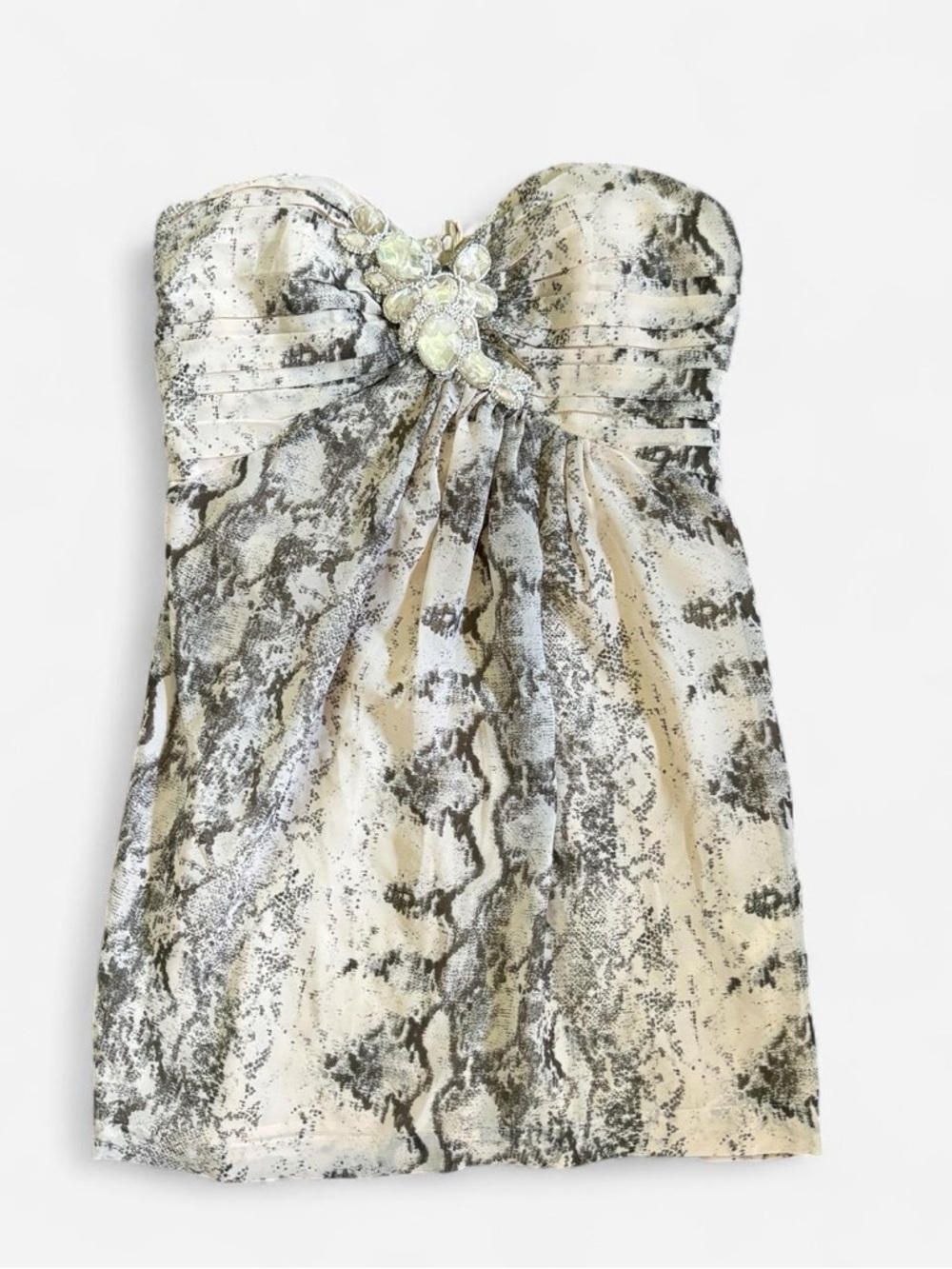 H&M Beige Strapless Snake-Print Cocktail Dress